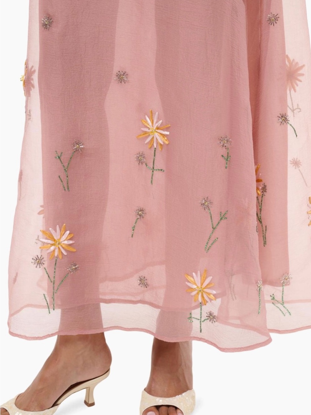 STAUD Rose Pink Sheer Maxi Dress with Yellow Floral Embroidery - Picture 5 of 5